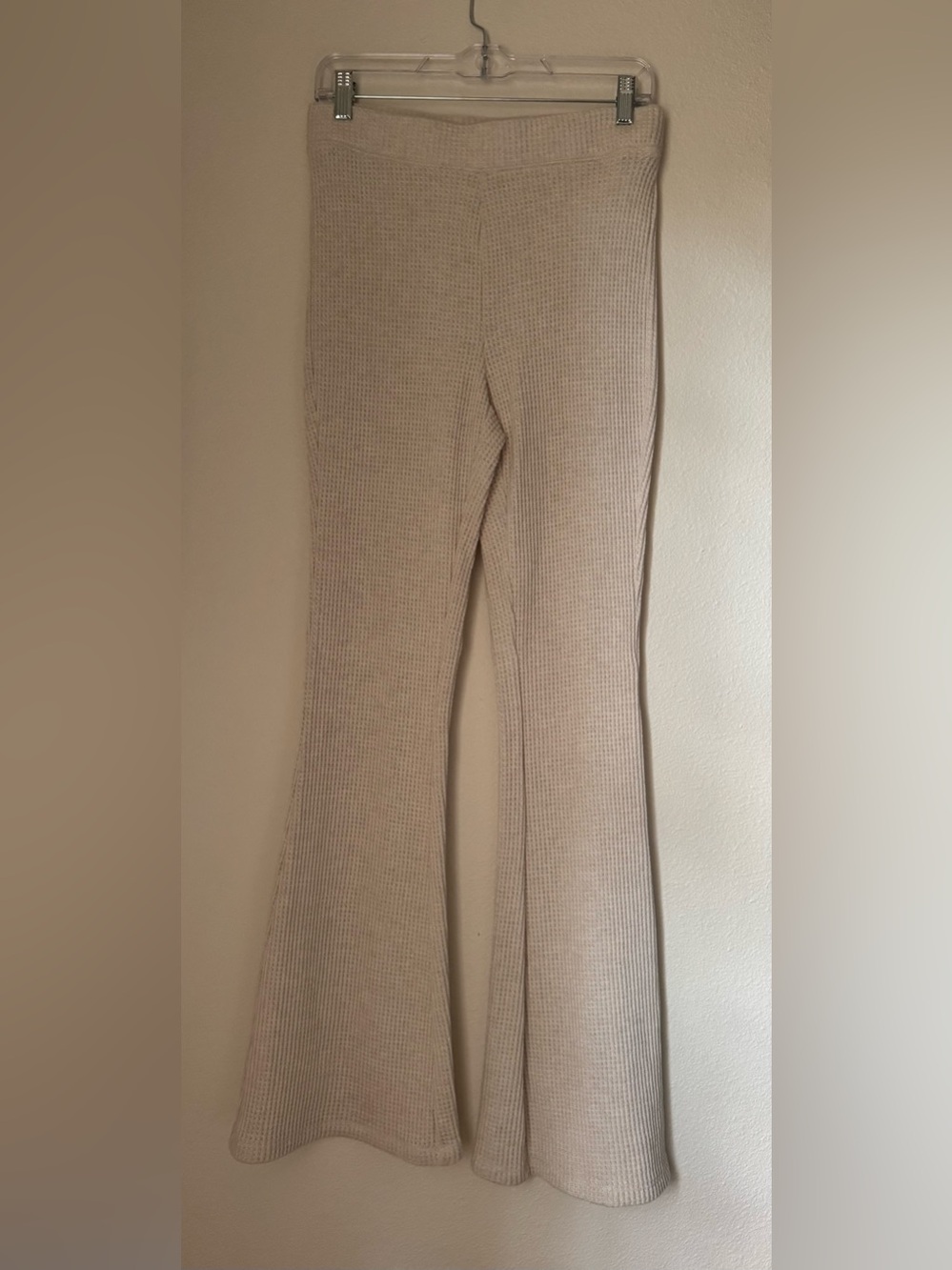 Aerie Waffle-Knit Flare Pants in Cream - Women's Comfort Knit Pants Size Medium